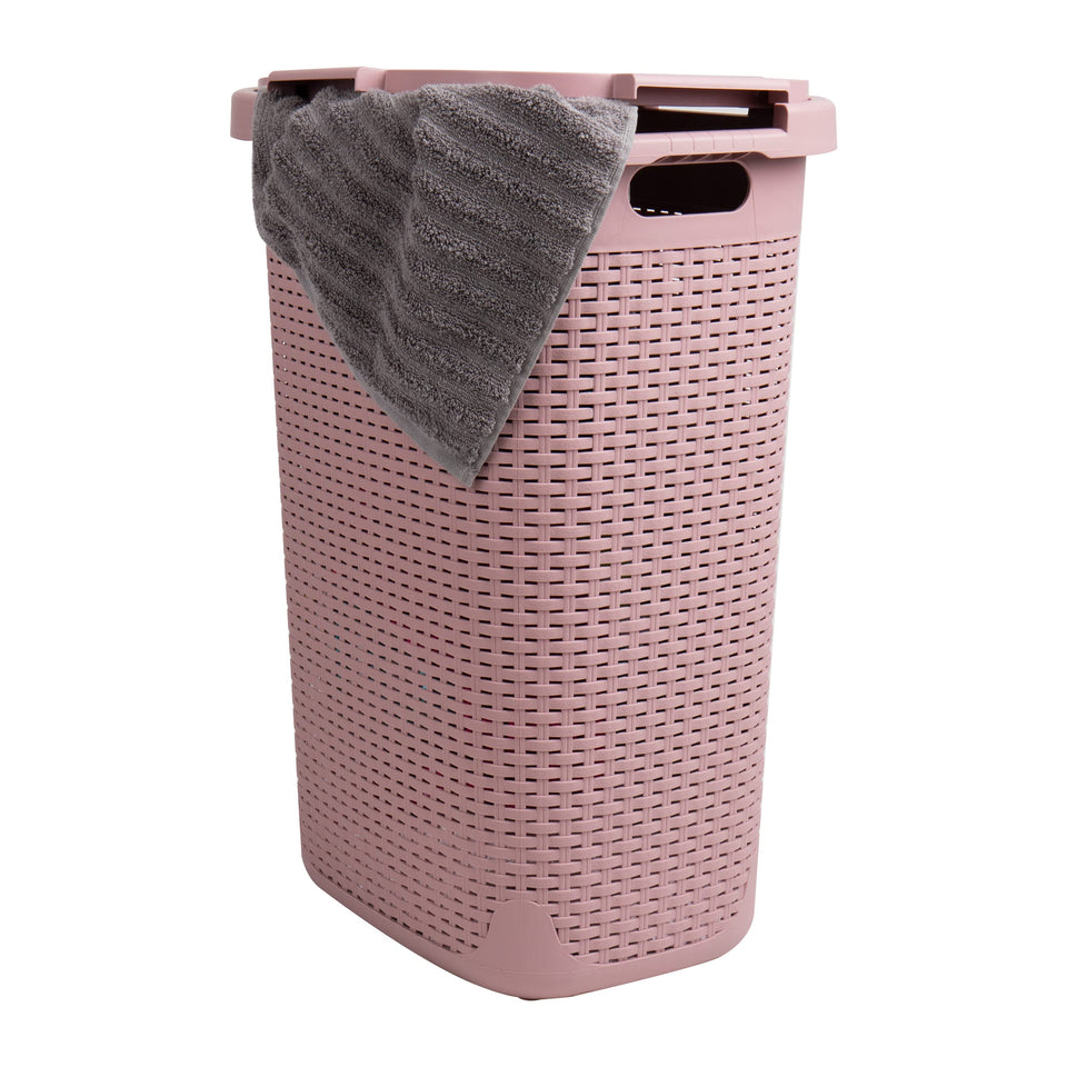 Mind Reader Slim Laundry Hamper top view shows space-saving profile for tight rooms.