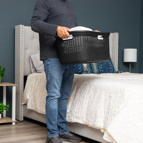 Mind Reader slim tapered design basket fits tight spaces while staying easy to access.