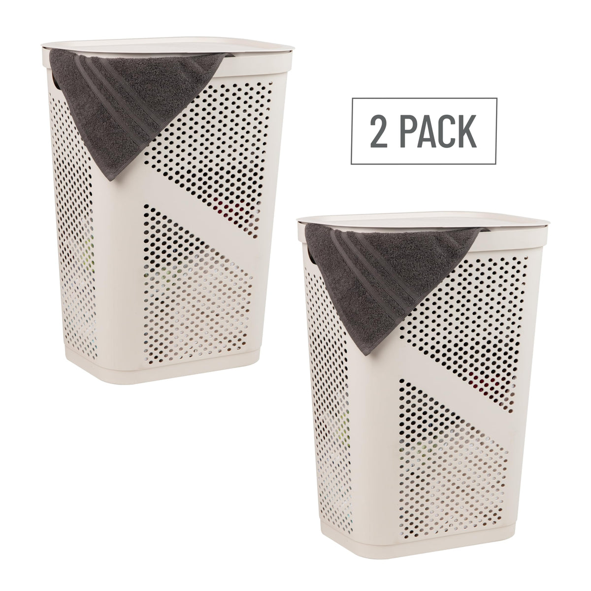Mind Reader two-pack slim hampers organize towels, toys, and linens with airflow.