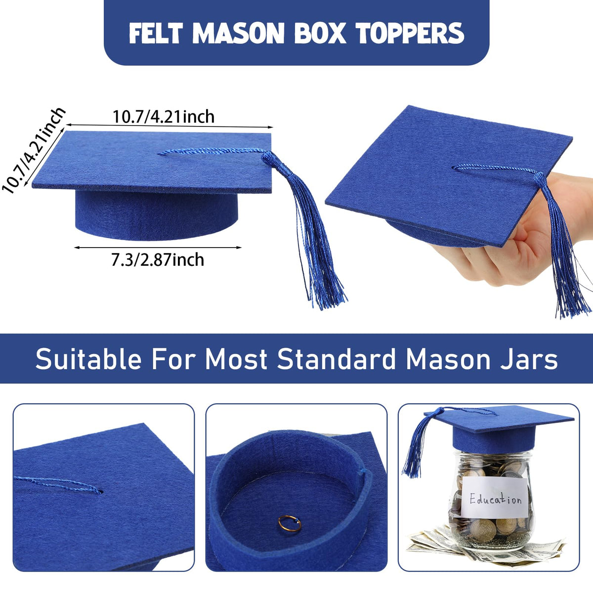 Mindsoft graduation decor lid fits standard jars, easy to move for dynamic tables.