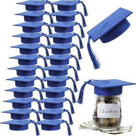 Mindsoft graduation cap lid with tassel in blue adds elegant party decor for mason jars.