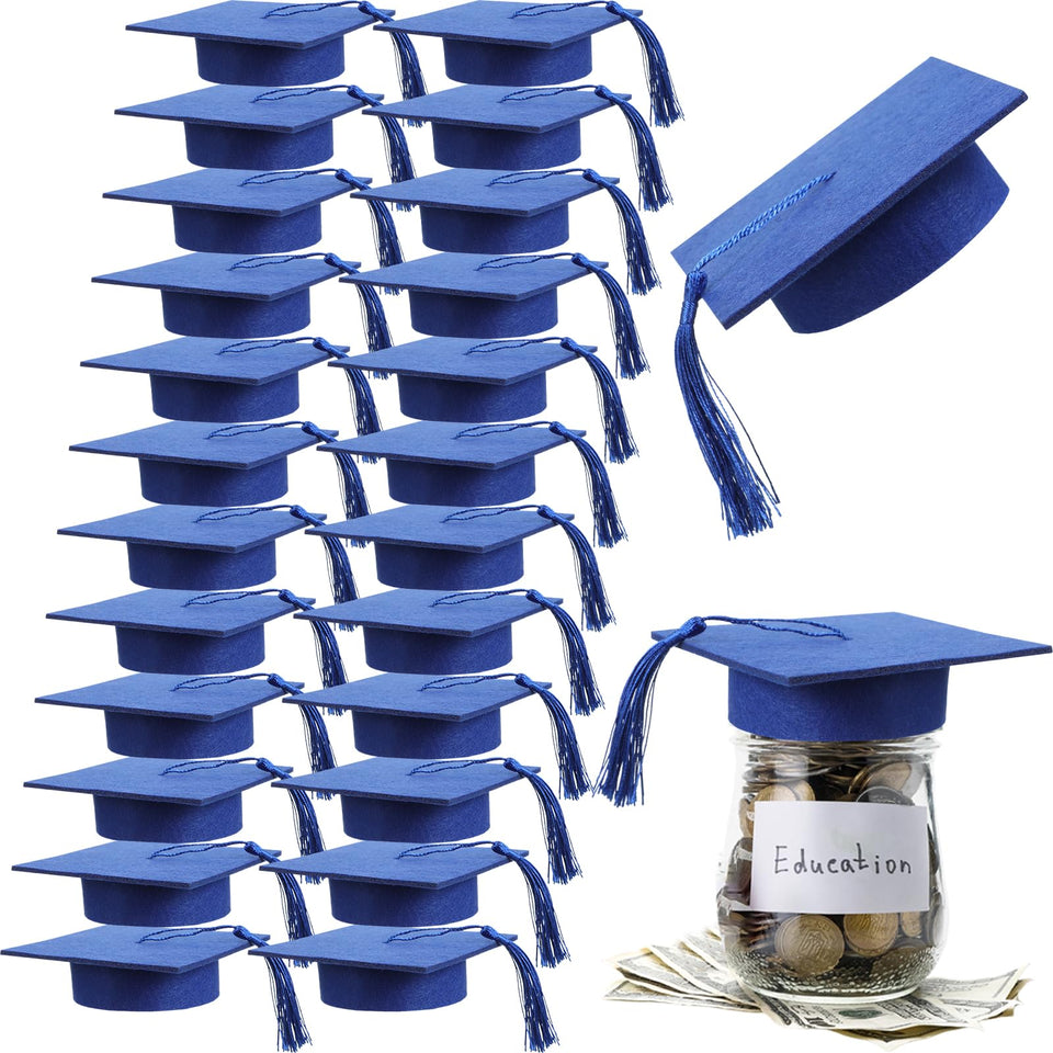 Mindsoft graduation cap lid with tassel in blue adds elegant party decor for mason jars.