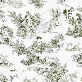 Mindsoft green and white frog toile pattern adds vintage charm to any bathroom