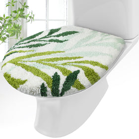 Mindsoft Green Leaves toilet seat cover with tufted plush fabric for cozy bathroom comfort