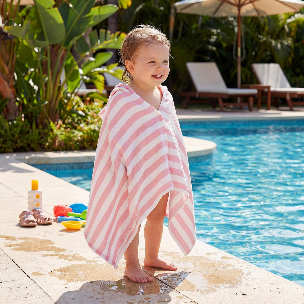 Mindsoft Muslin Hooded Towel pink travel-friendly wrap suits pool and bath outings.