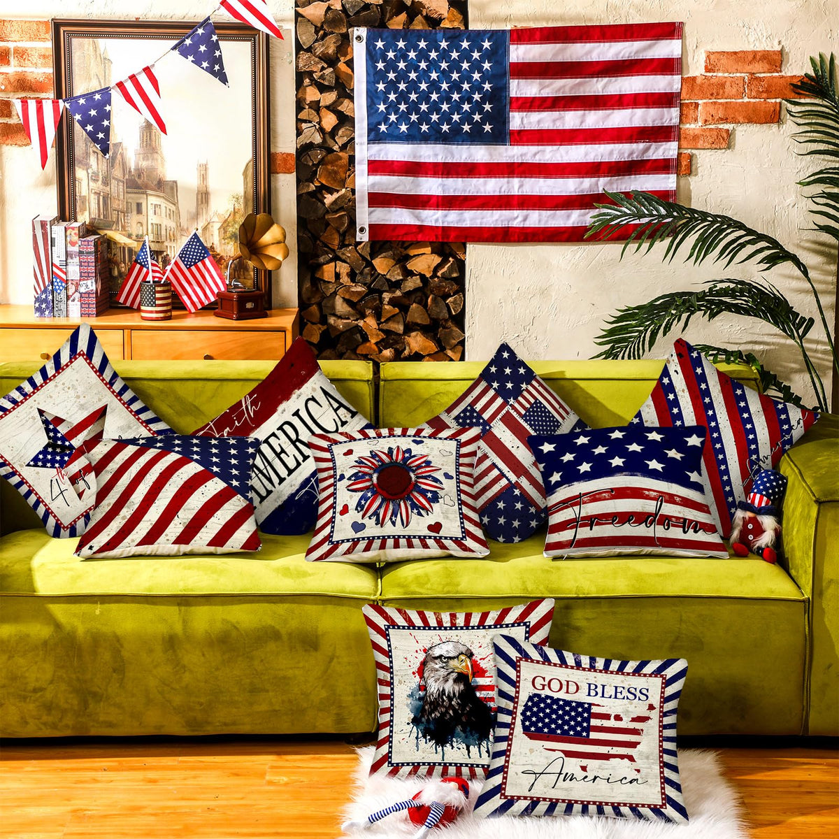 Mindsoft Stars and Stripes farmhouse design pillow cover for cozy rustic decor