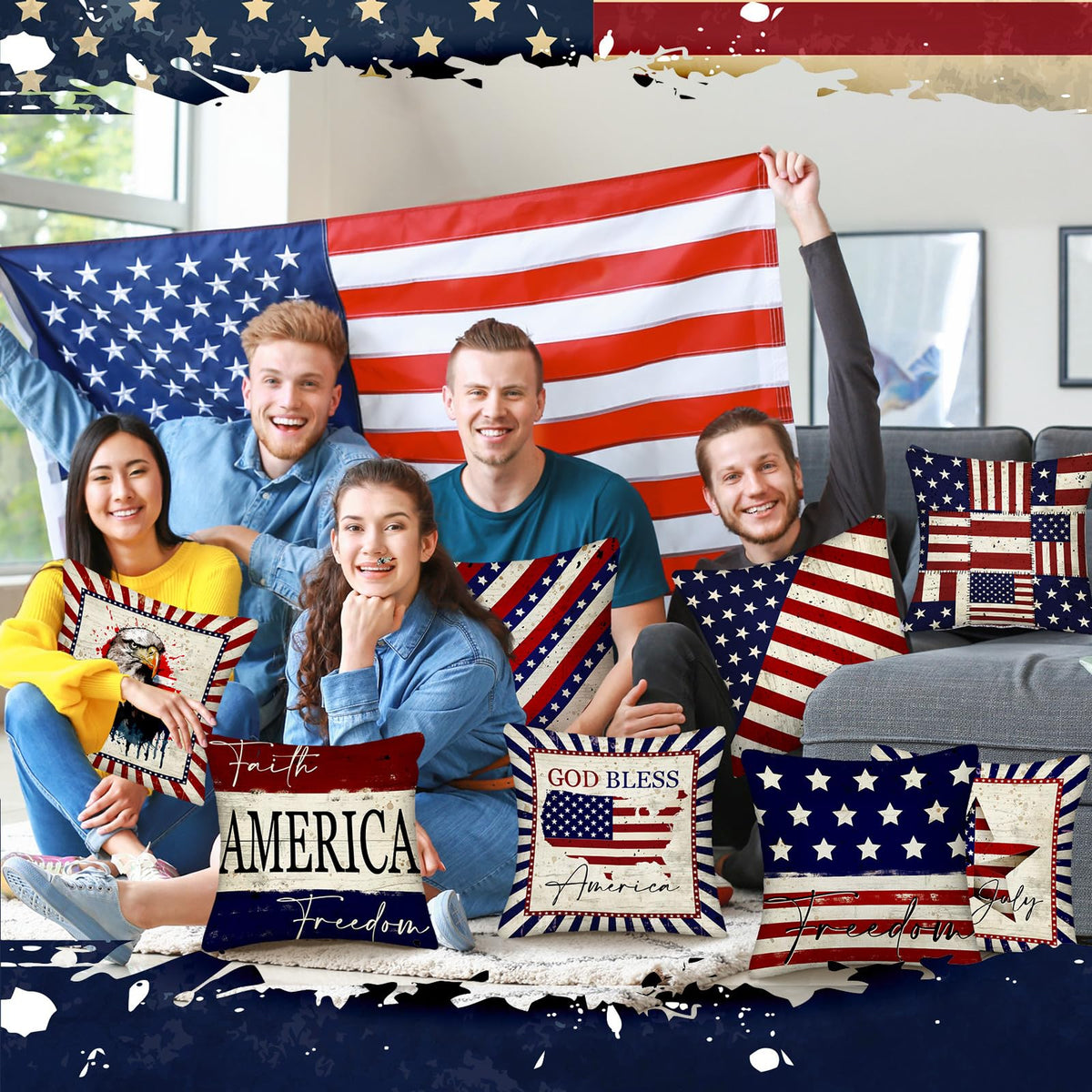 Mindsoft USA flag-inspired decor pillow cover adds national charm to sofa