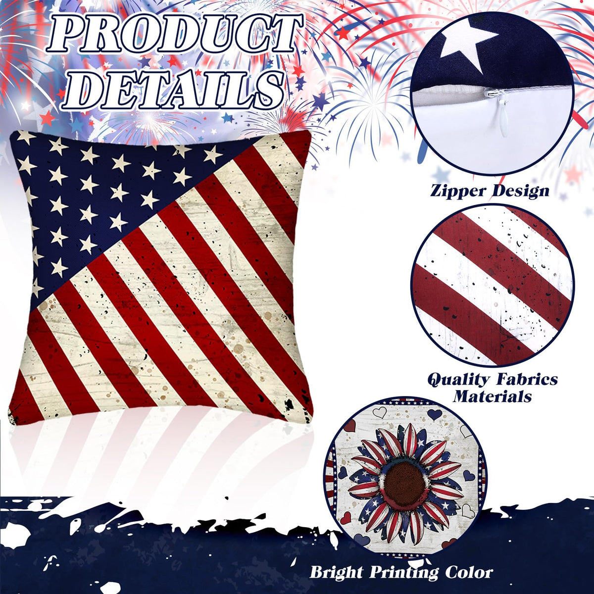 Mindsoft vintage red white blue artwork pillow cover enhances patriotic room ambiance