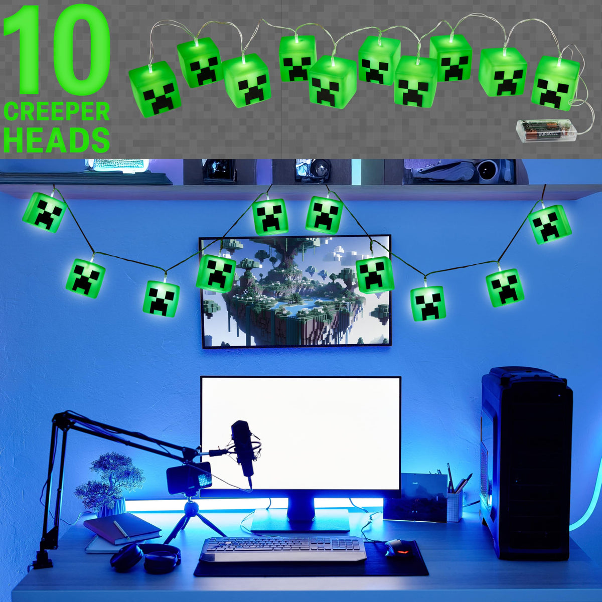 Minecraft Creeper wall-decor LED string lights brighten walls with authentic Creeper detail.