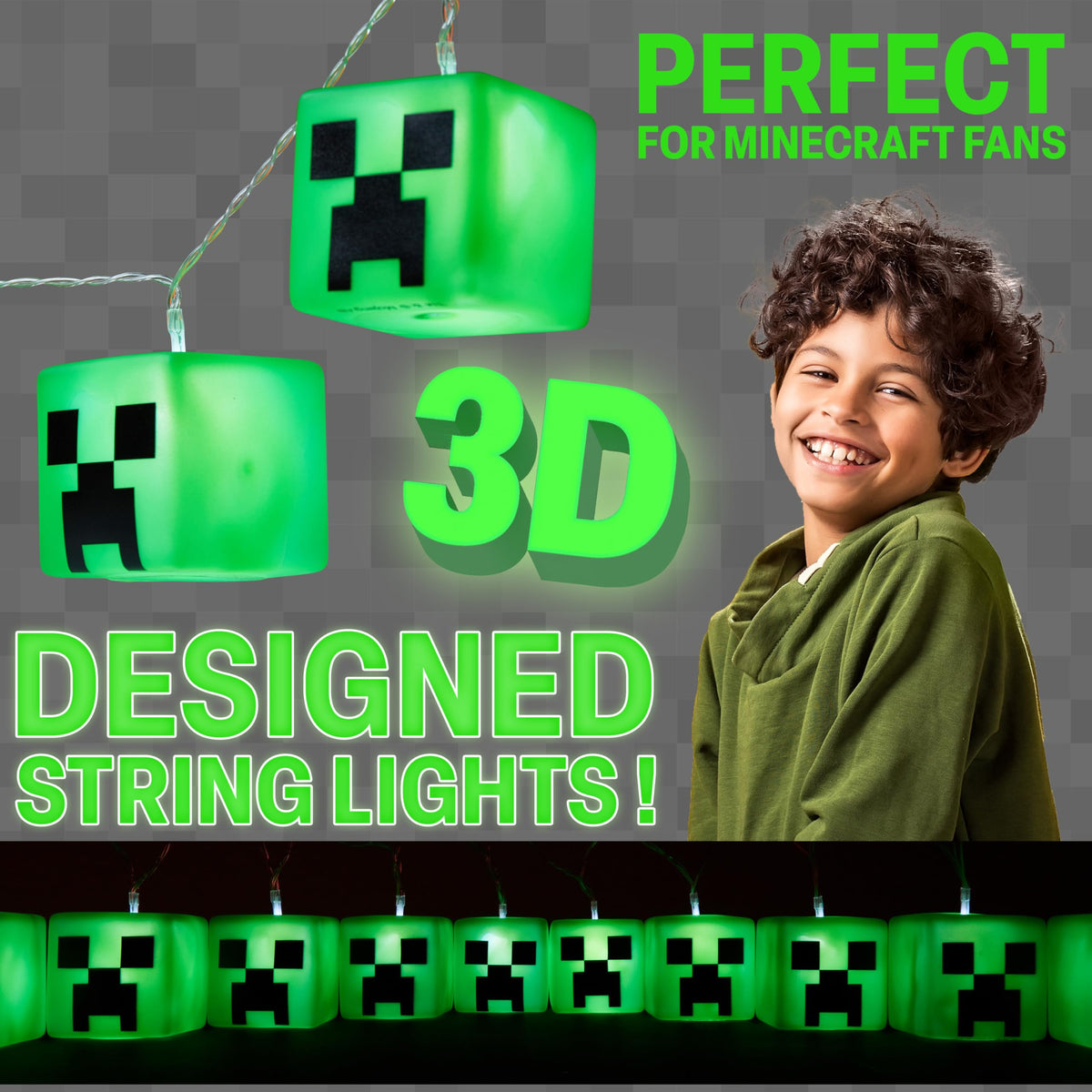 Minecraft green cube lights enhance gaming room mood and focus.