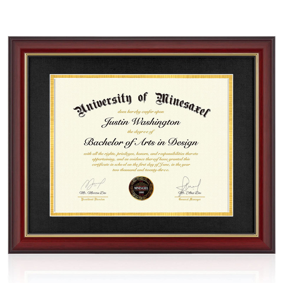 Minesaxel diploma frame front view in cherry red for bold wall display
