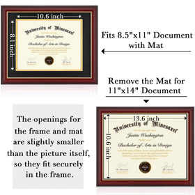 Minesaxel diploma frame mat inside showing 8.5x11 certificate option