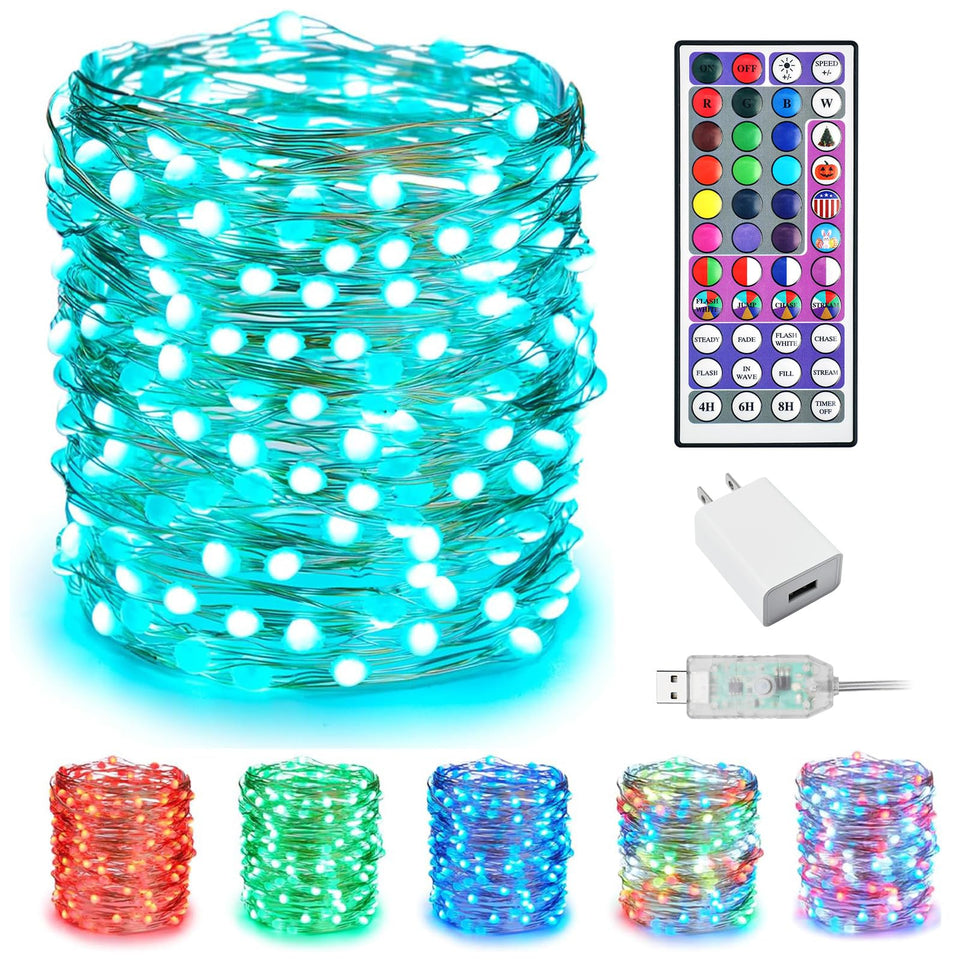 Minetom color changing fairy lights on copper wire for ambient room lighting.