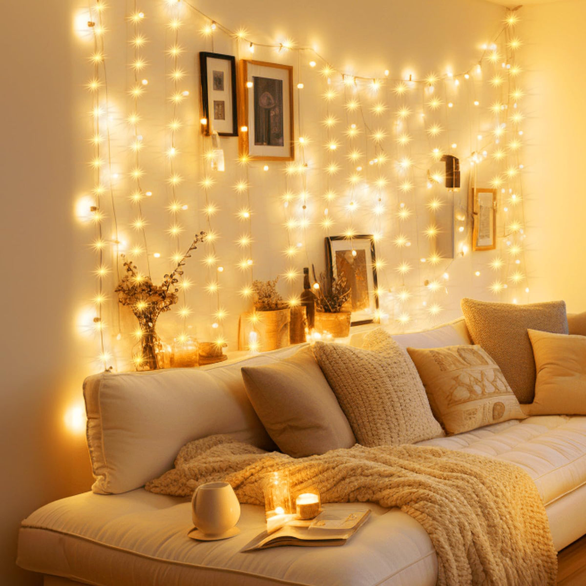Minetom curtain lights IP44 waterproof wire and bendable silver shape