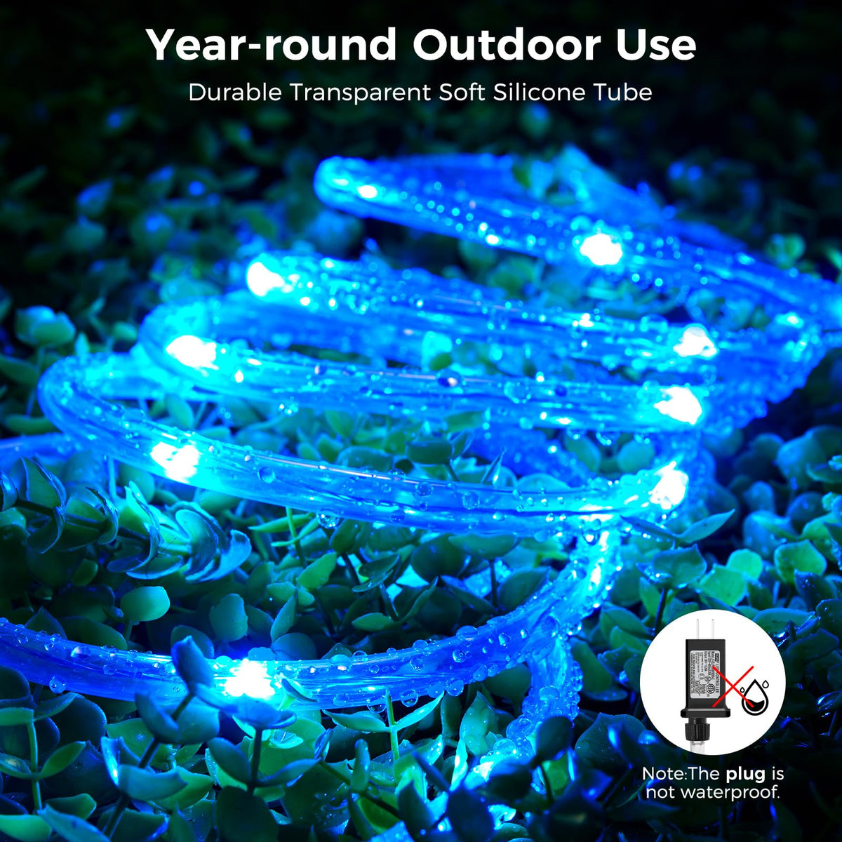 Minetom IP65 waterproof rope light withstands outdoors rain for year-round use.