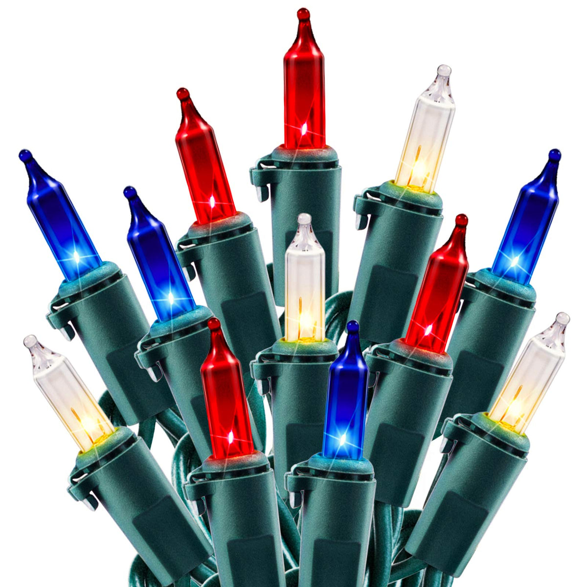 Minetom patriotic mini string lights on green wire for outdoor patriotic ambiance.