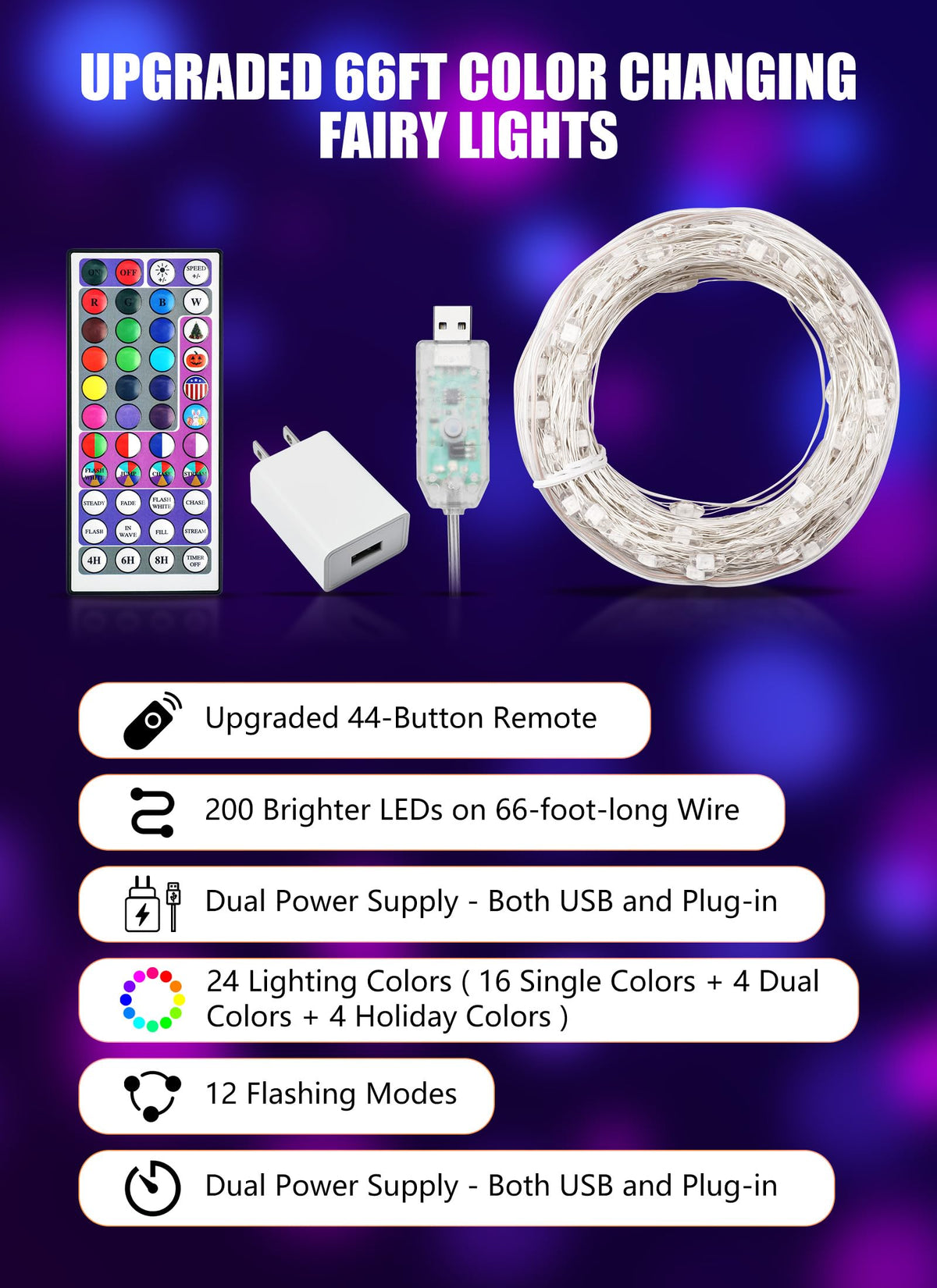Minetom USB powered fairy lights connect to power banks for portable decor.