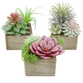 Mingfuxin artificial succulents in wood pots, 3-pack, brightening small spaces.