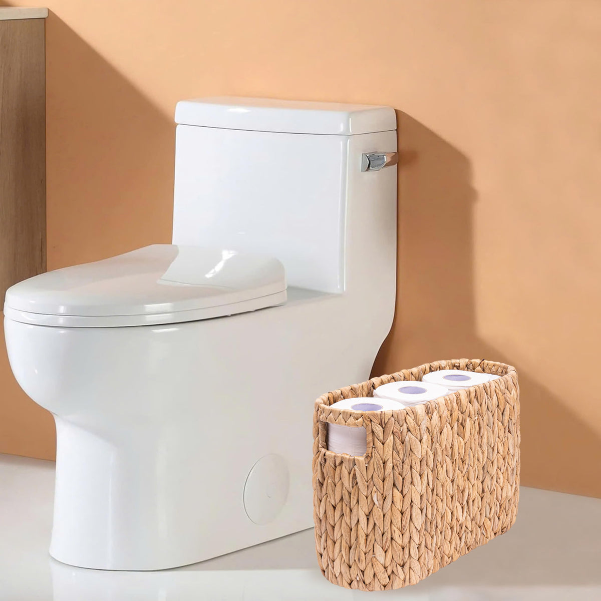 MINHKUST wicker storage holds up to six mega rolls for ready access
