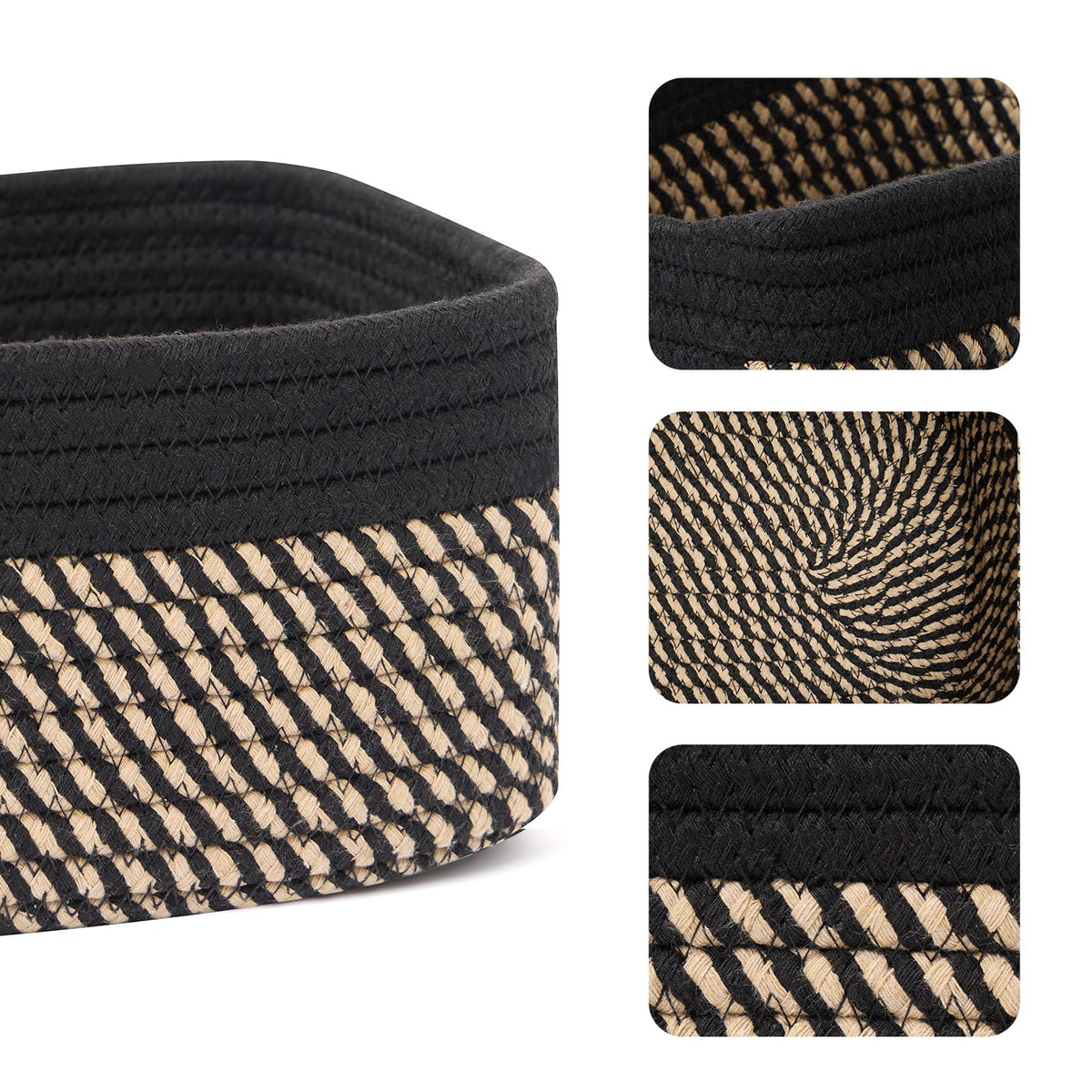MiniArk woven rope baskets add modern decor to shelves.