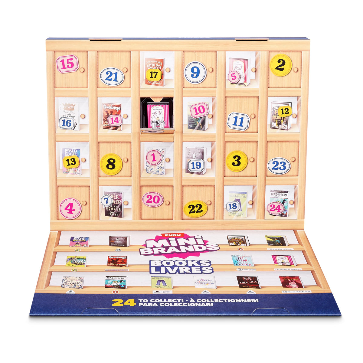 Mini Brands Books Advent Calendar miniature library scene inspires imaginative play.