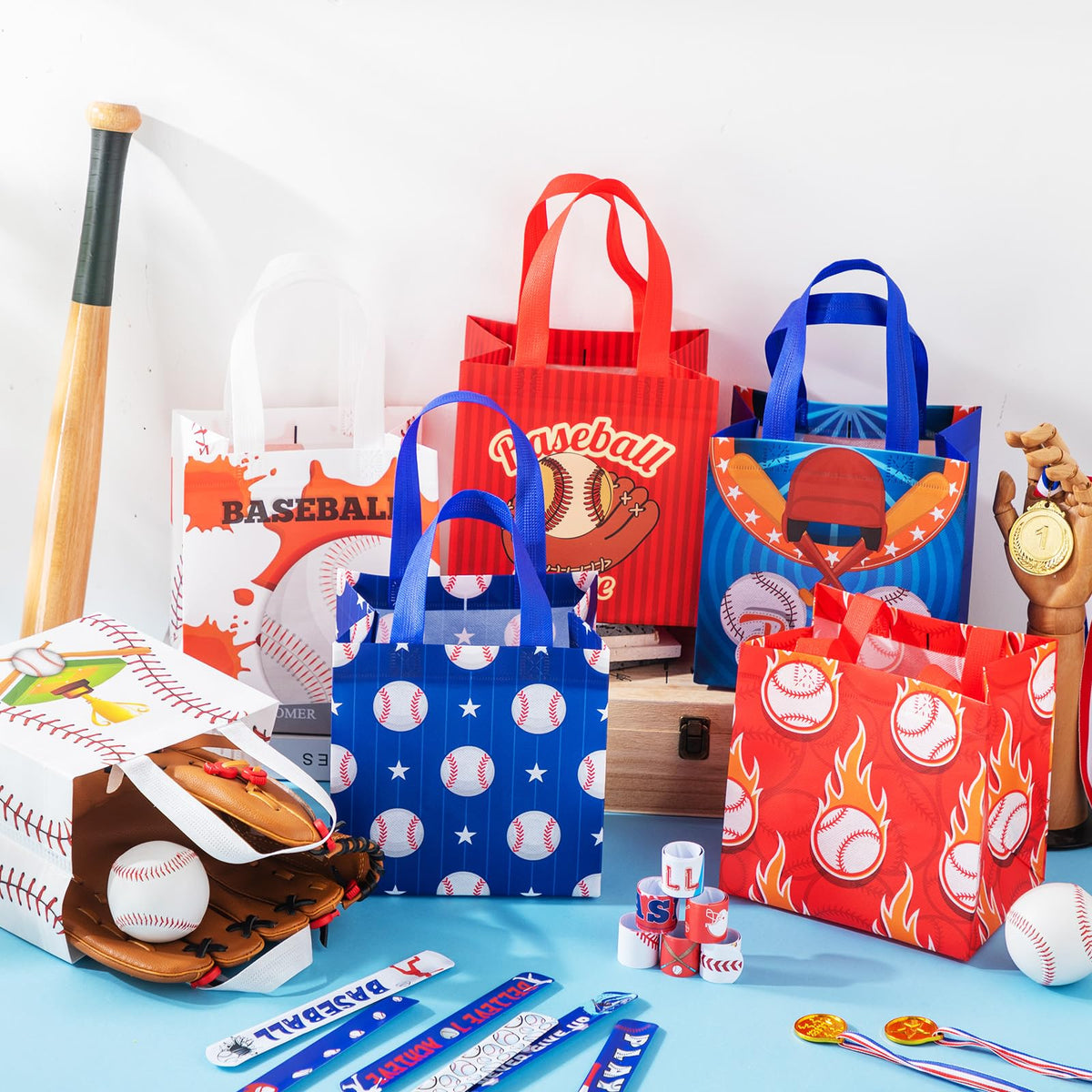 MiniInflat baseball bags show bright prints to elevate party gift presentations.