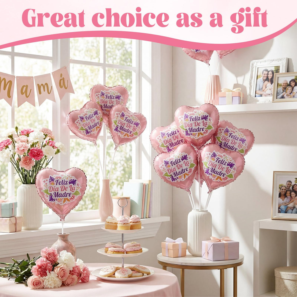 MiniInflat pink heart balloons used as elegant table centerpieces.