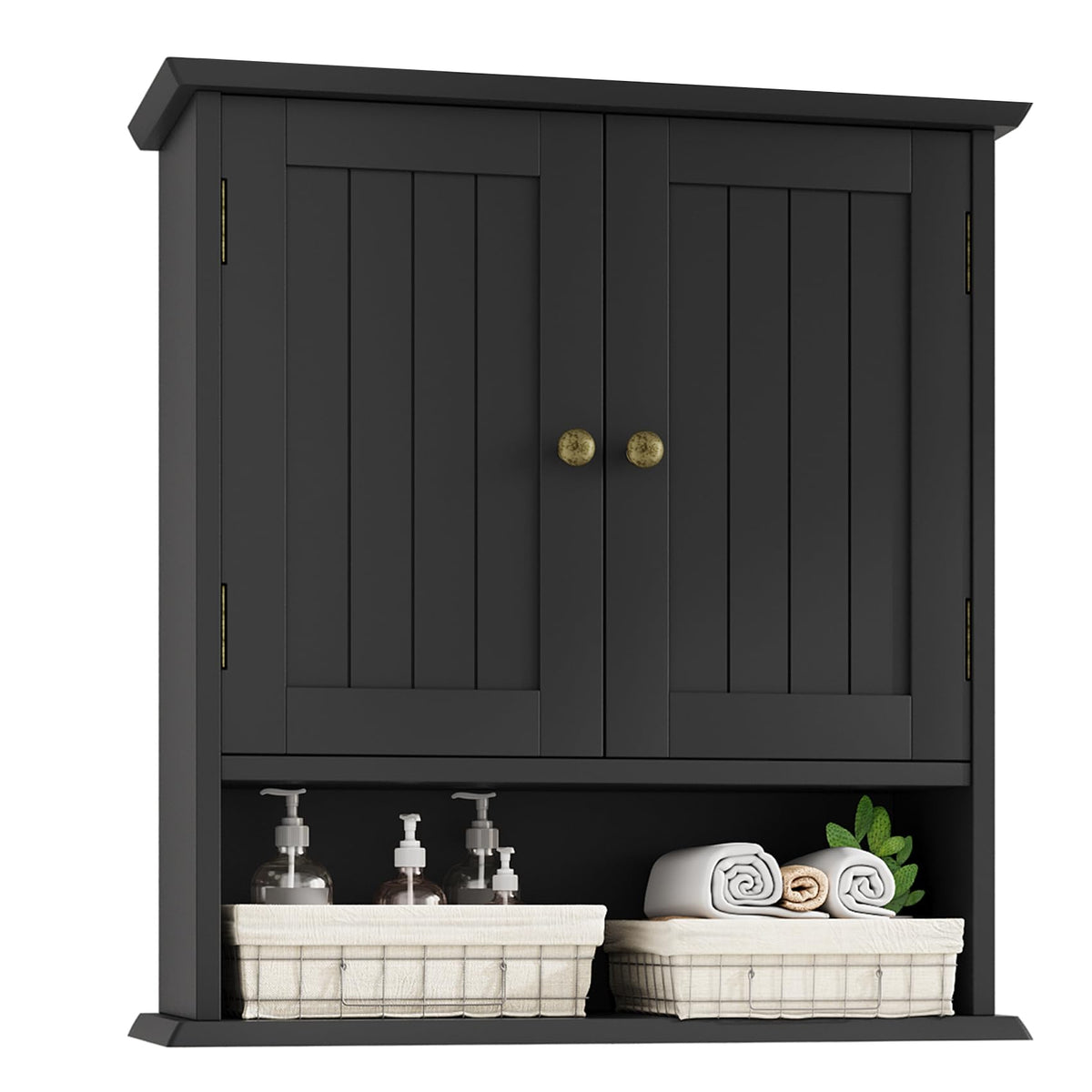 Mino Kesper bathroom wall cabinet with two doors and open shelf for easy toiletries access