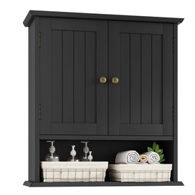 Mino Kesper bathroom wall cabinet with two doors and open shelf for easy toiletries access