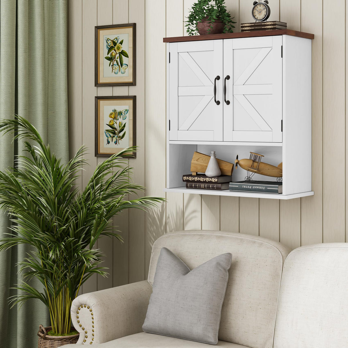 Mino Kesper magnetic barn doors with open shelf optimize bathroom storage