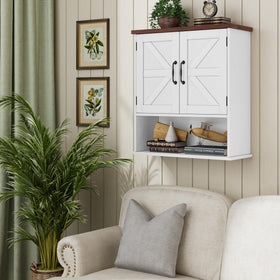 Mino Kesper magnetic barn doors with open shelf optimize bathroom storage