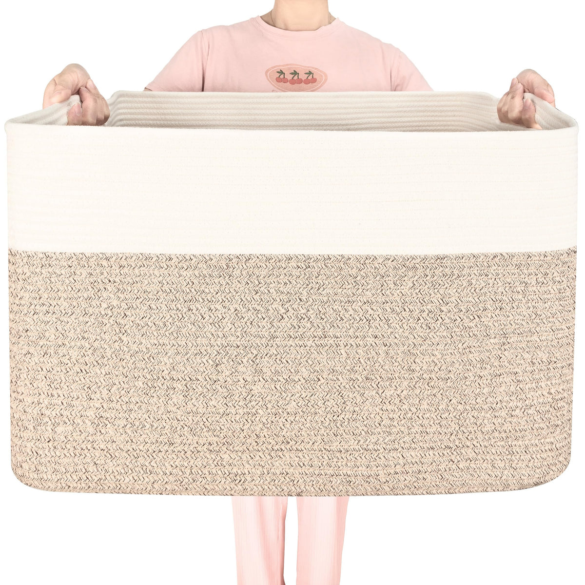 Mintwood Design 112L blanket basket stores bulky textiles neatly.