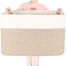 Mintwood Design 112L blanket basket stores bulky textiles neatly.