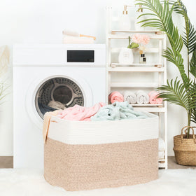 Mintwood Design handled rope basket for easy laundry and toy transport.