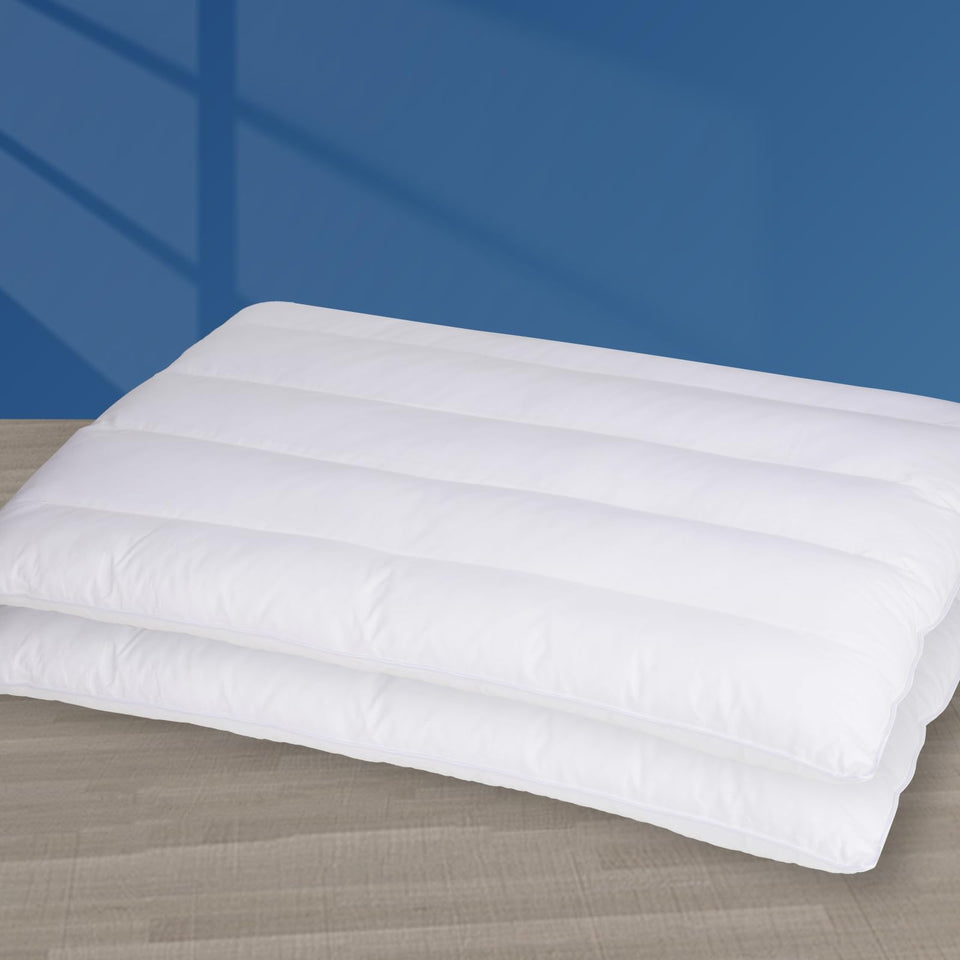 MINUPWELL two-pack ultra-flat pillow top view showing slim profile and loft