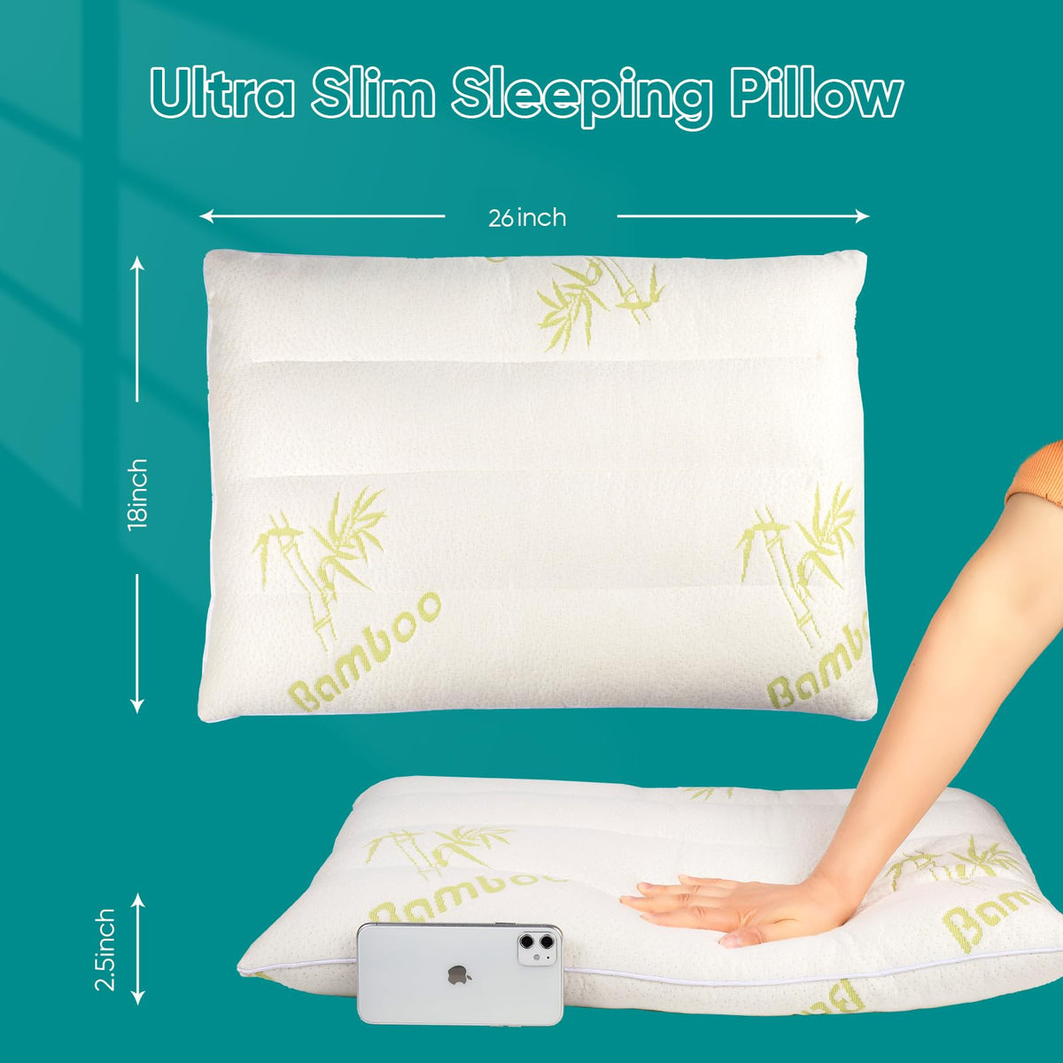 MINUPWELL Ultra Thin Pillow demonstrates a 2.5-inch profile supporting cervical alignment.