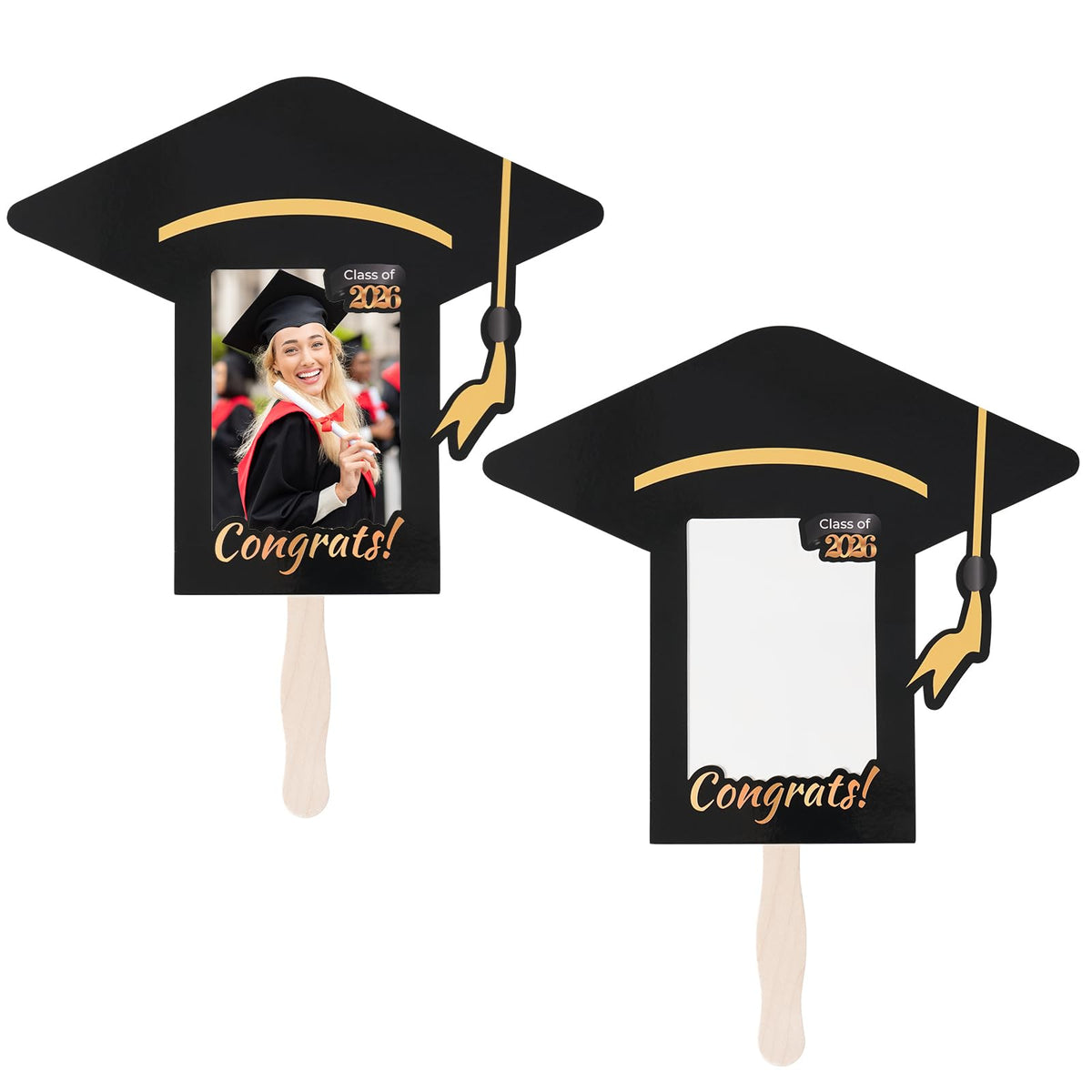 Minventiss graduation fan with black cap and gold tassel, ideal photo prop for portraits