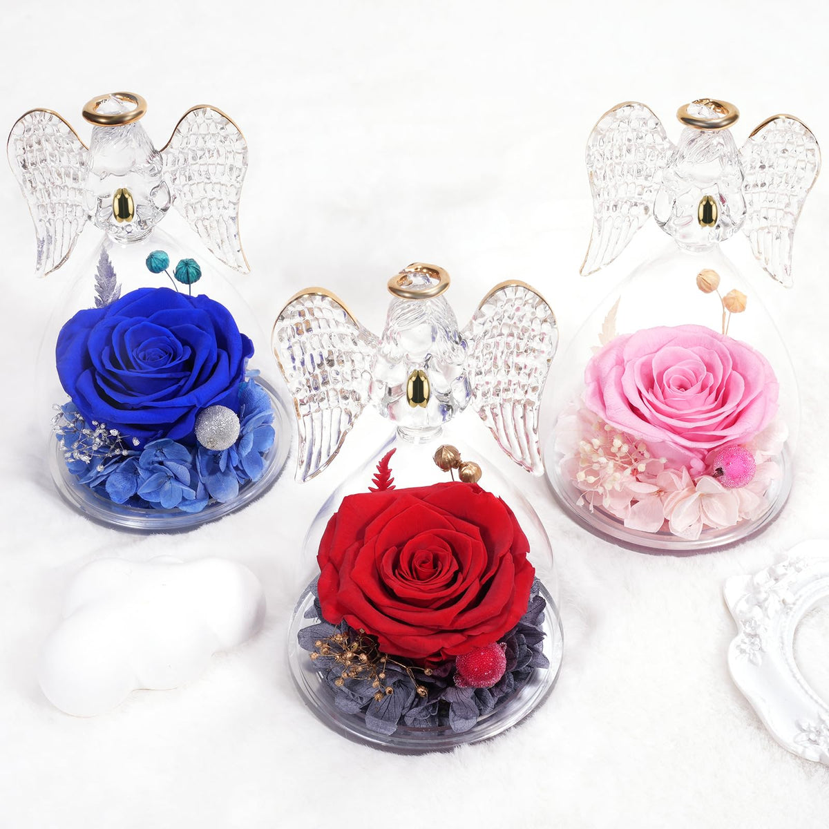 Miofula luxury gift rose inside glass angel delivers timeless charm.