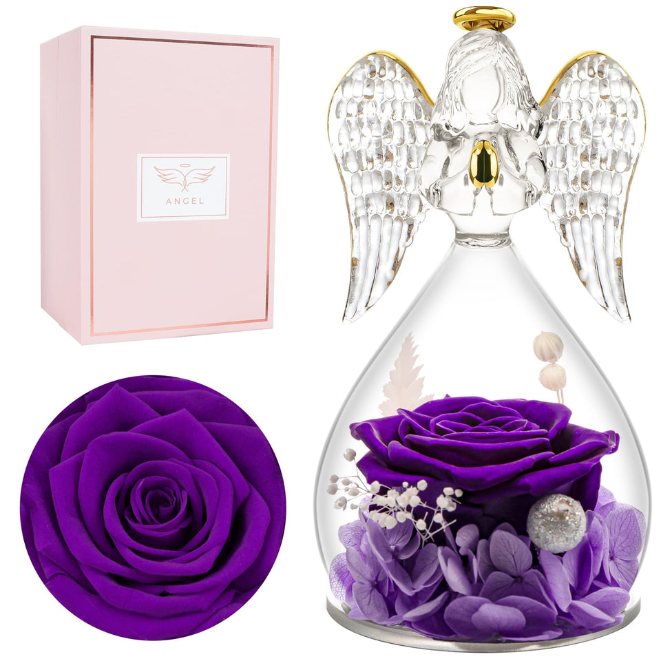 Miofula preserved rose with angel figurine, a lasting keepsake for mom