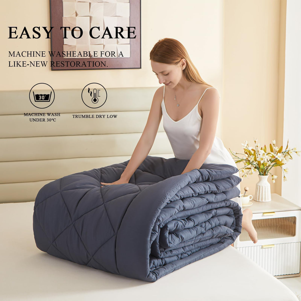 MIOTO satin weave delivers smooth, quiet fabric for restful sleep.
