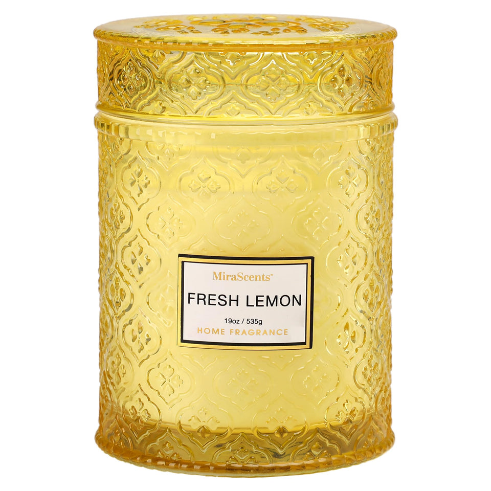 MIRASCENTS Lemon Scented Candle in 19oz jar delivering bright citrus aroma for refreshing spaces