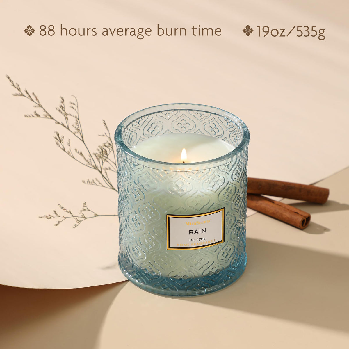 MIRASCENTS candle burning creates a peaceful, relaxing atmosphere in any room.