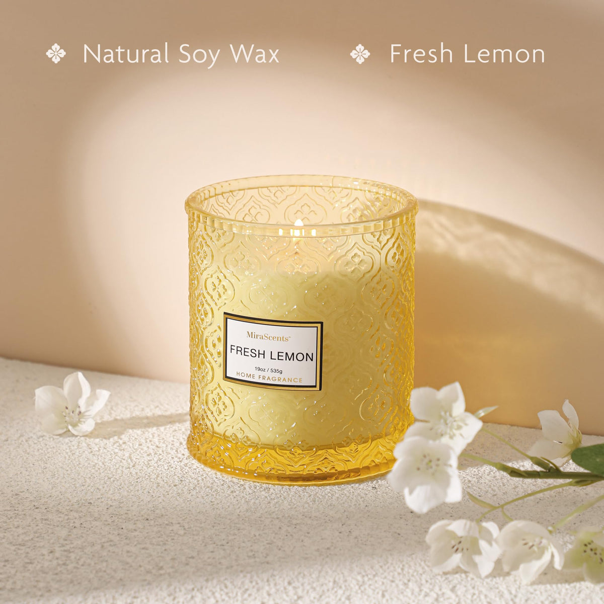 MIRASCENTS Soy wax Lemon candle provides a clean, even burn for home comfort