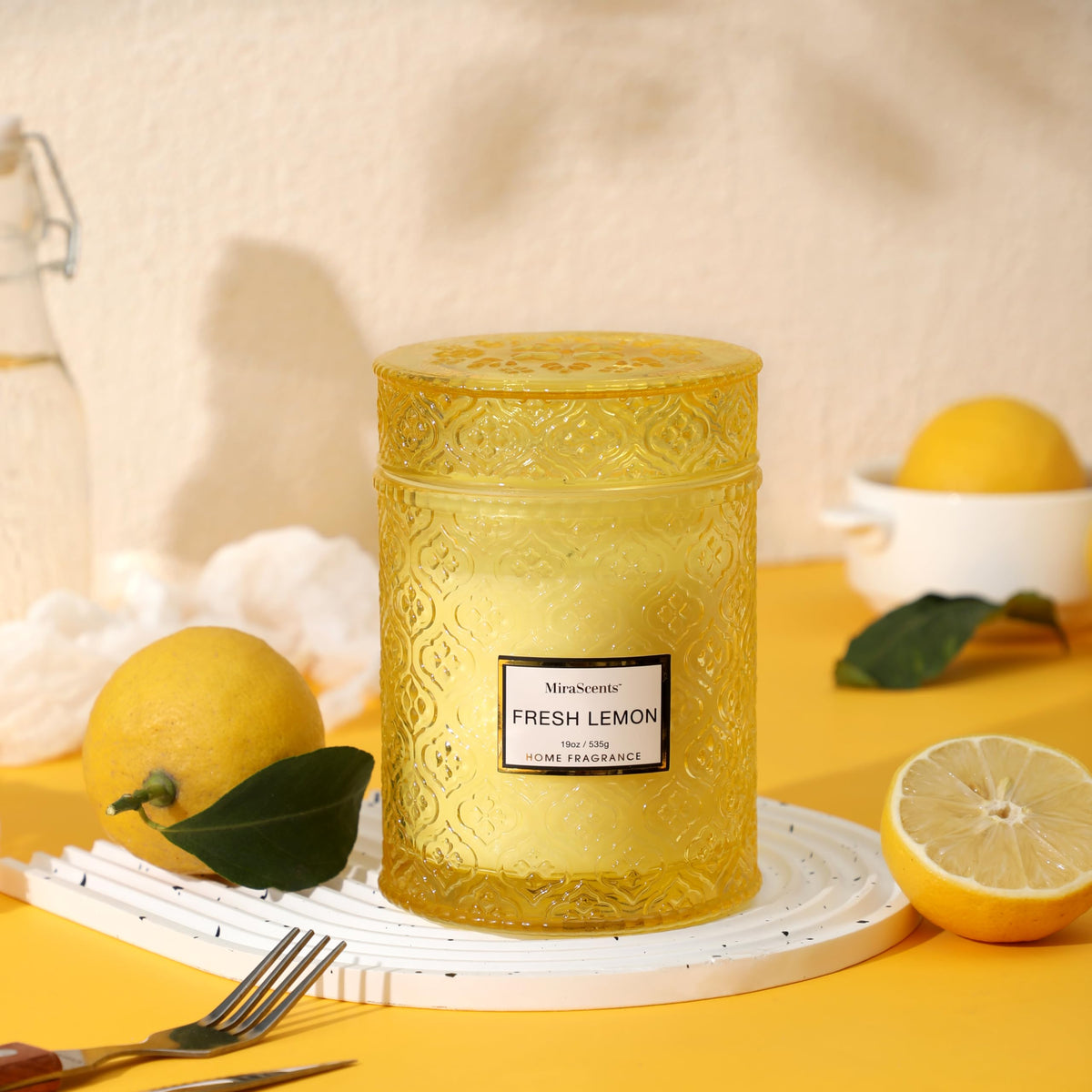 MIRASCENTS Yellow decorative jar candle adds a cheerful focal point in any room