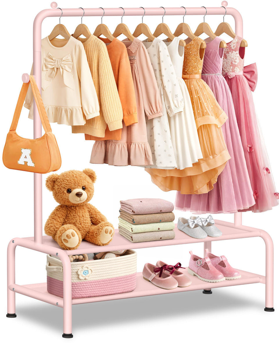 Mirolam kids clothing rack front view for easy access to outfits
