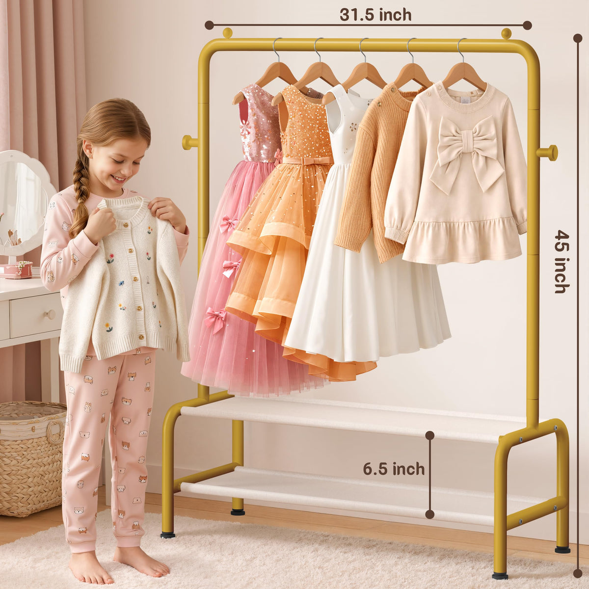 Mirolam dress-up rack invites imaginative play with tidy storage.