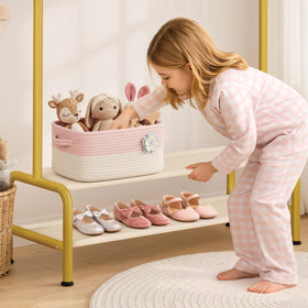 Mirolam rack brightens playroom while organizing costumes and accessories.