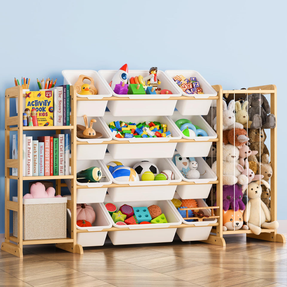 Mirolam toy storage organizer with bookshelf and bins for easy toy sorting