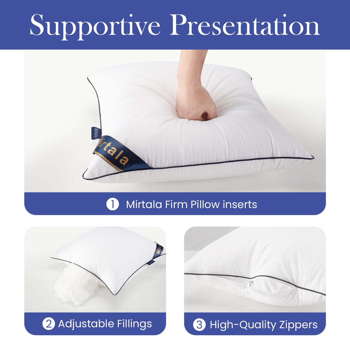 Mirtala soft polyester filling offers light rebound and comfortable support.