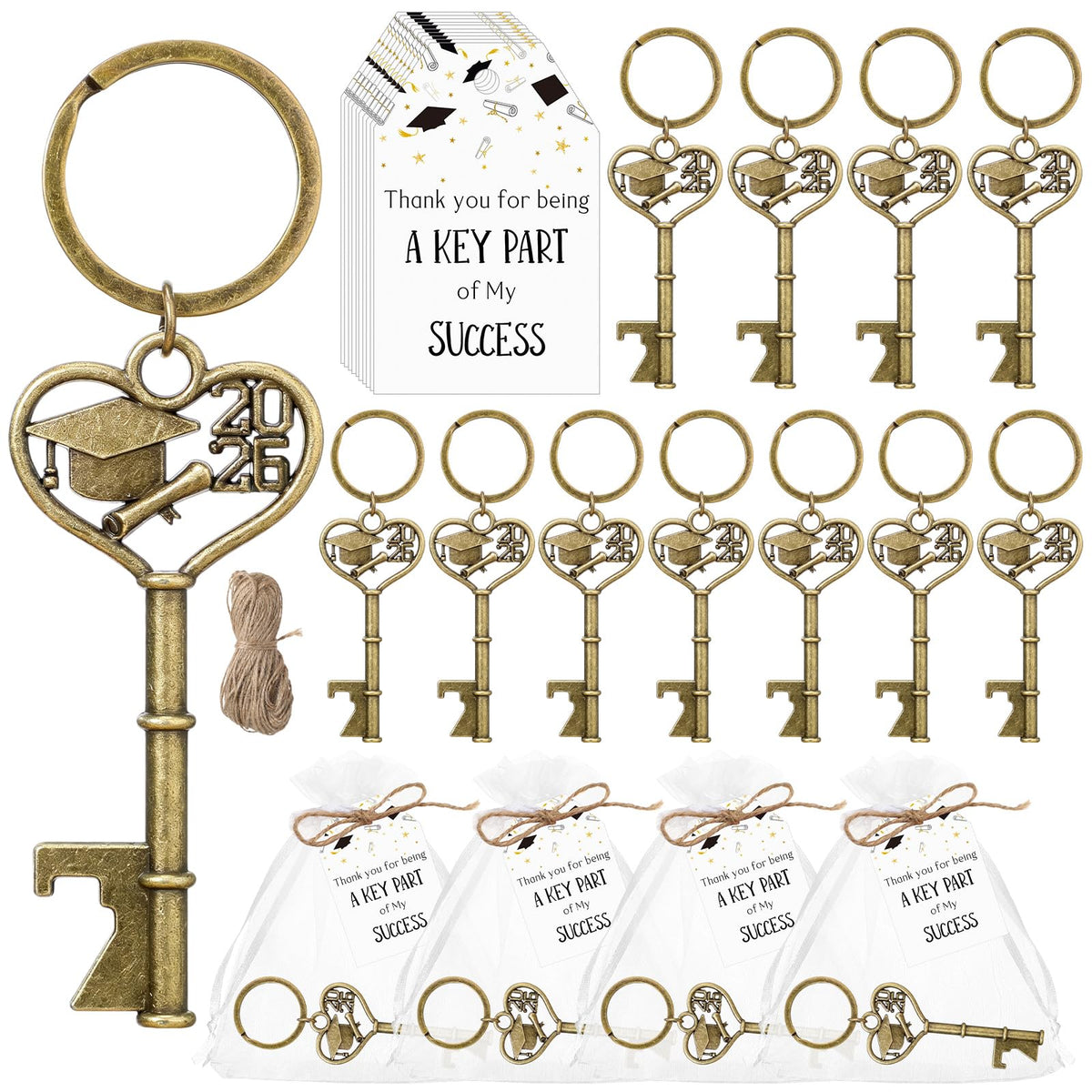 Misdary bronze bottle opener keychain, a stylish graduation keepsake for guests.